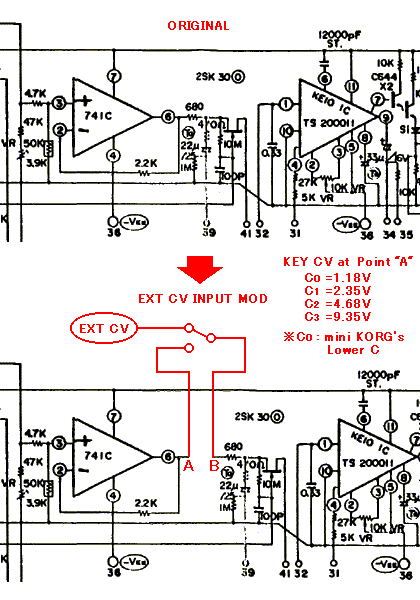 mini korg-700 cv input mod schematic circuit